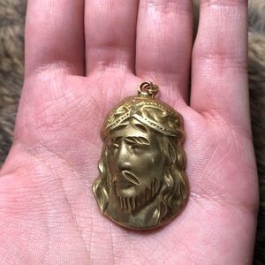 Vintage golden brass diamond cut Jesus pendant